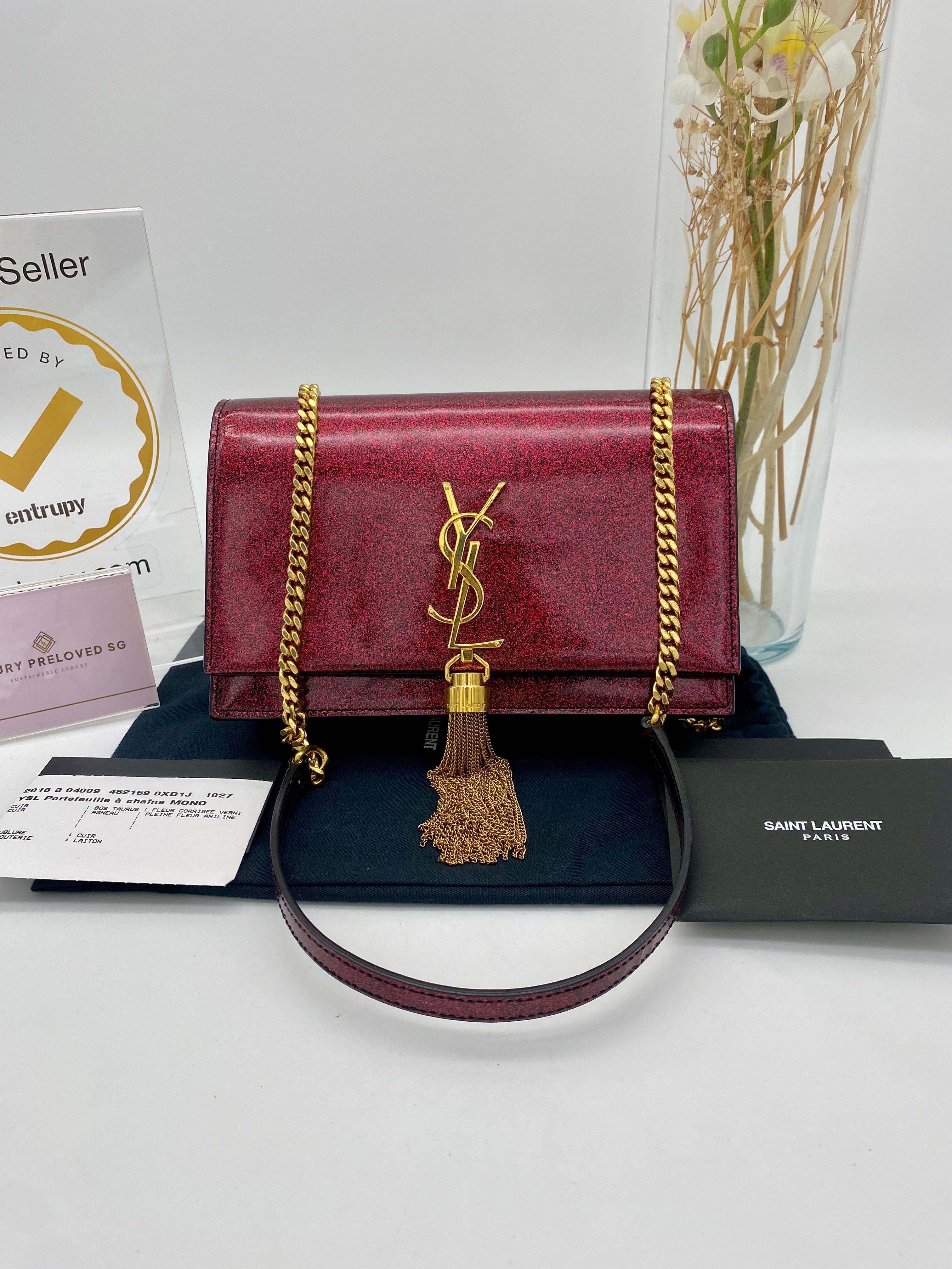 YVES SAINT LAURENT KATE SMALL TASSEL PATENT CHAIN BAG – Luxury