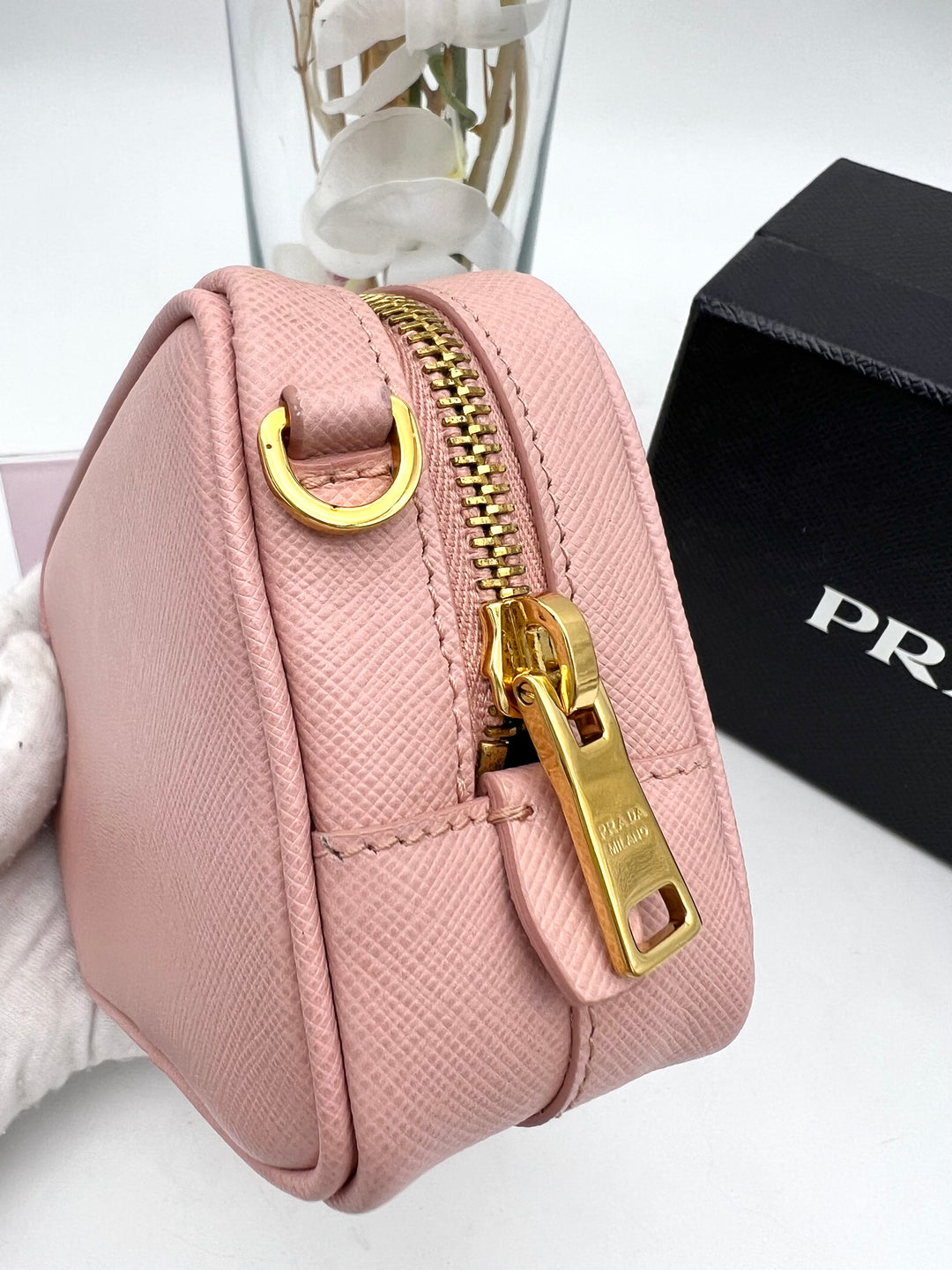 PRADA MINI RIBBON CAMERA BAG SAFFIANO PINK