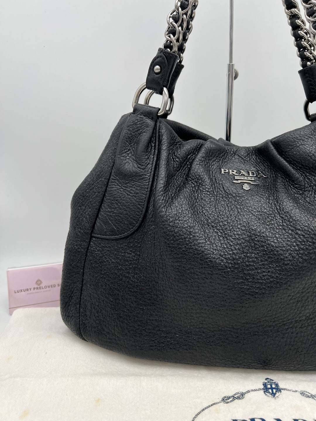 PRADA METALLIC CALF LEATHER CHAIN SHOULDER BAG