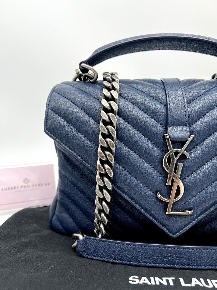 YVES SAINT LAURENT COLLEGE CHEVRON QUILTED BAG GHW MEDIUM