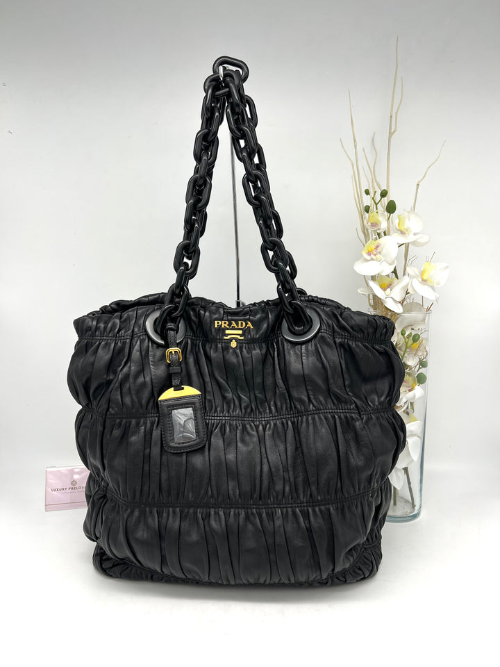 PRADA LEATHER GATHER NAPPA CHUNKY CHAIN SHOULDER BAG