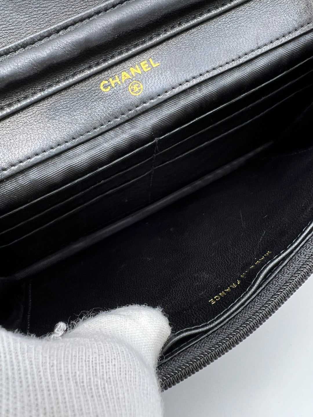 CHANEL TIMELESS WALLET ON CHAIN BLACK PATENT