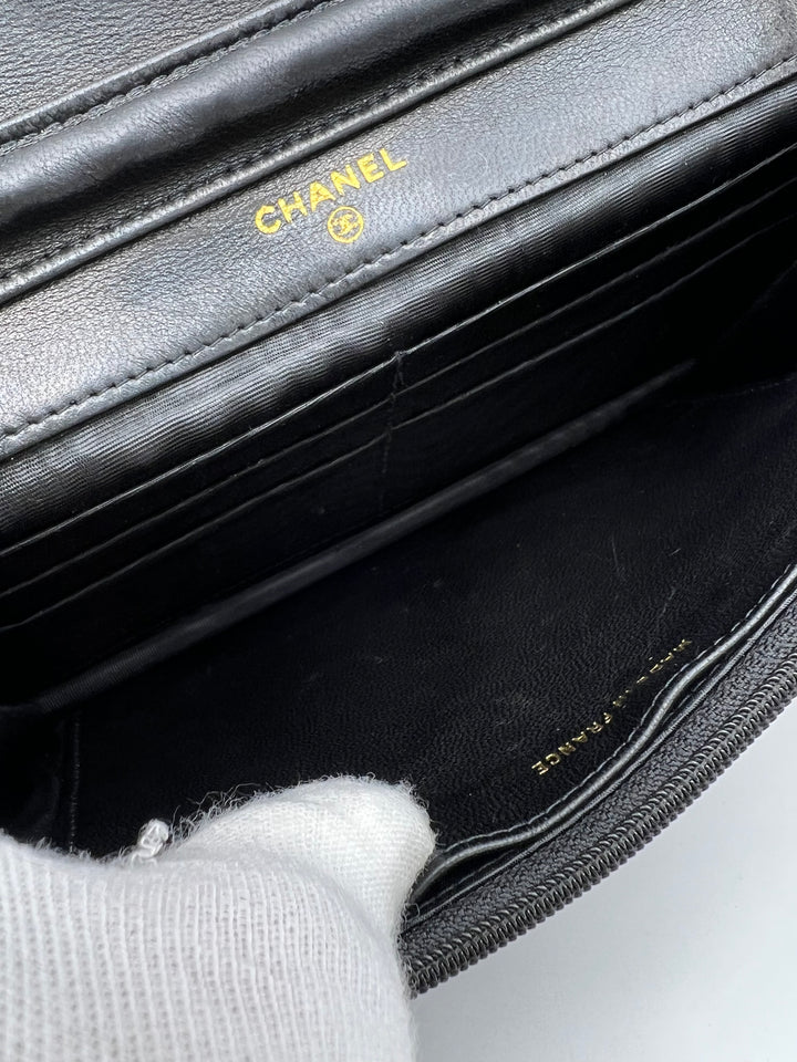 CHANEL TIMELESS WALLET ON CHAIN BLACK PATENT