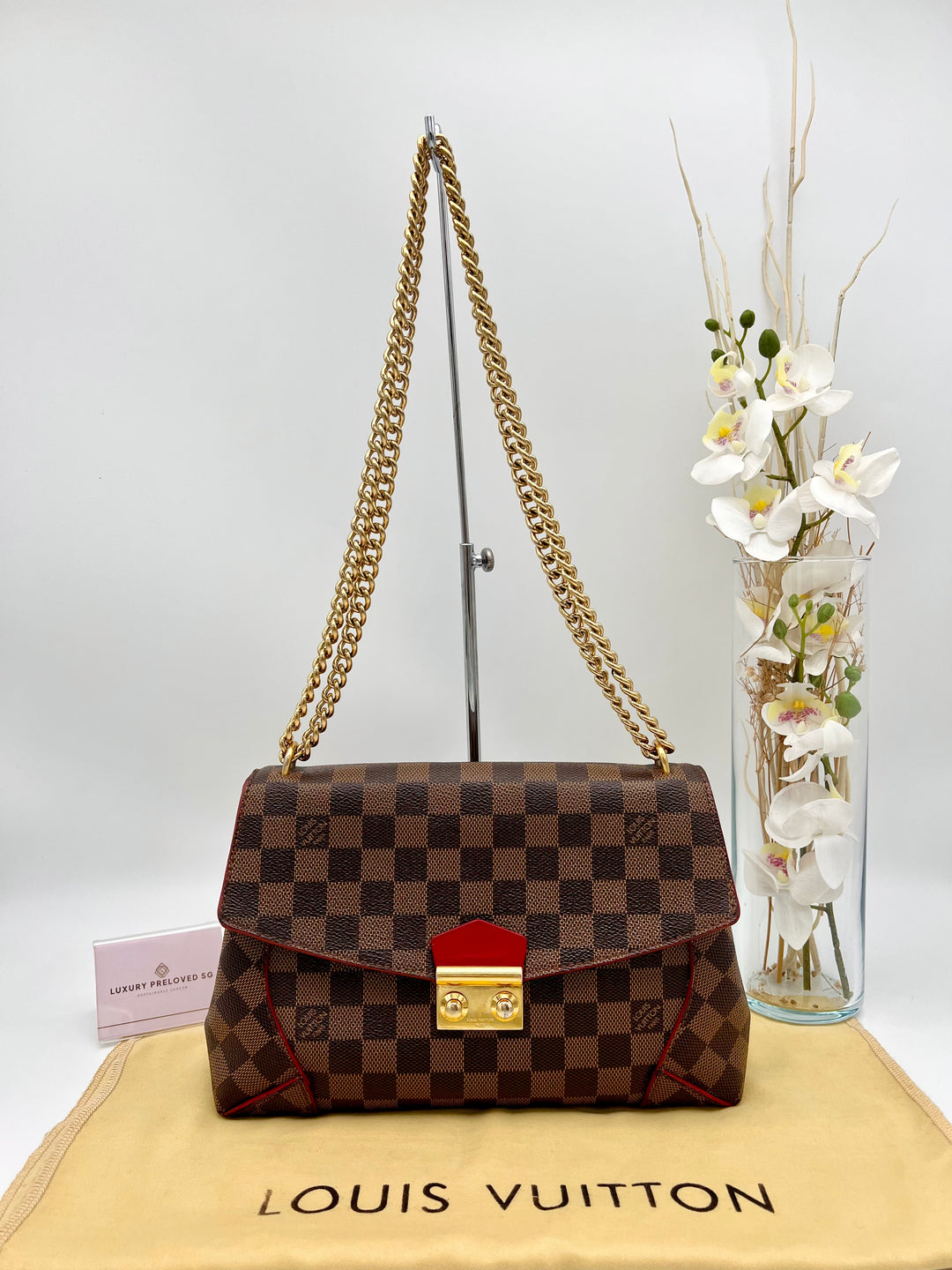 LOUIS VUITTON DAMIER EBENE CAISSA CLUTCH CHERRY
