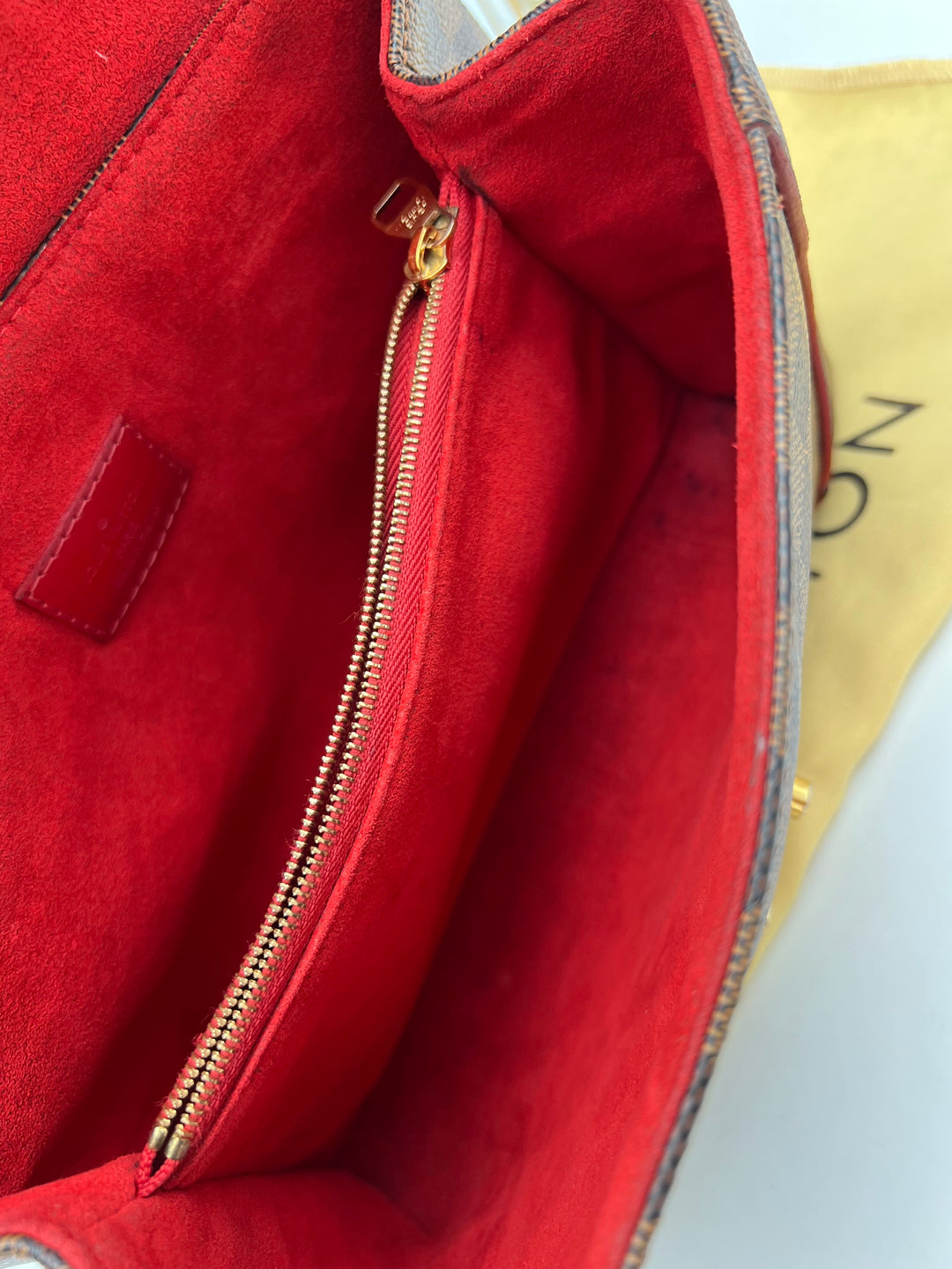 LOUIS VUITTON DAMIER EBENE CAISSA CLUTCH CHERRY