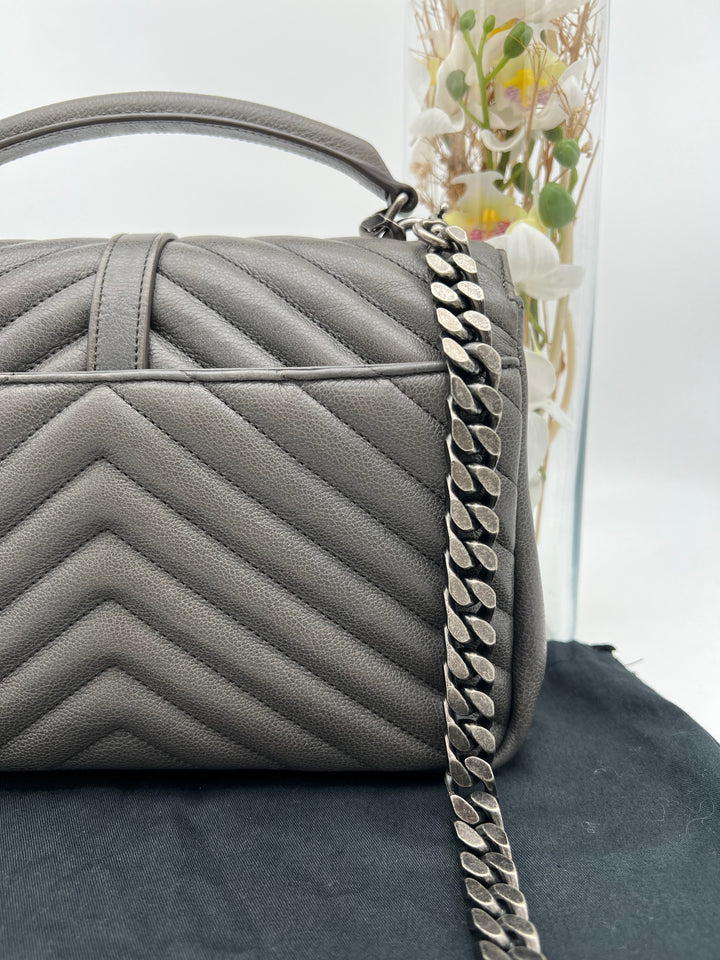 YVES SAINT LAURENT COLLEGE CHEVRON QUILTED BAG SHW MEDIUM