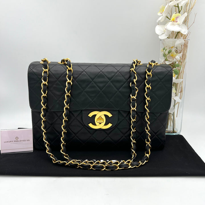 CHANEL LAMBSKIN DOUBLE FLAP MAXI