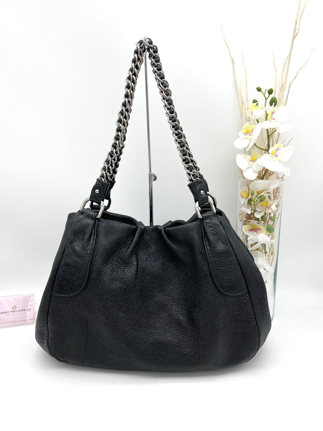 PRADA METALLIC CALF LEATHER CHAIN SHOULDER BAG