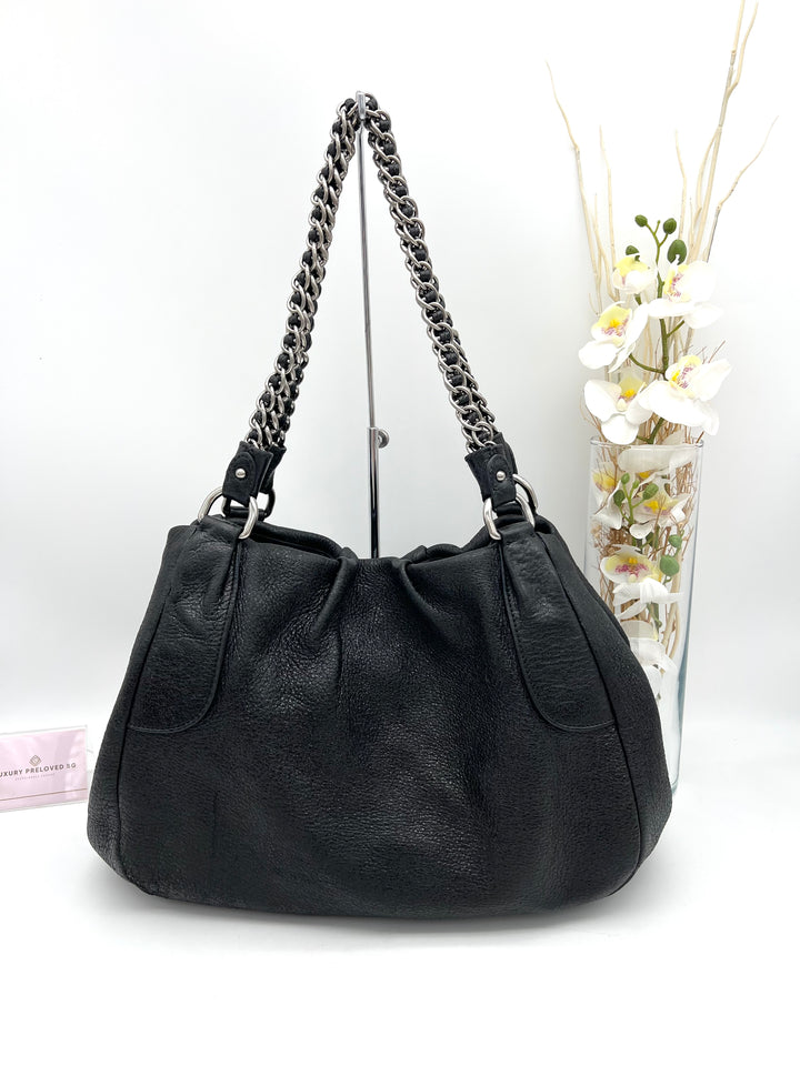 PRADA METALLIC CALF LEATHER CHAIN SHOULDER BAG