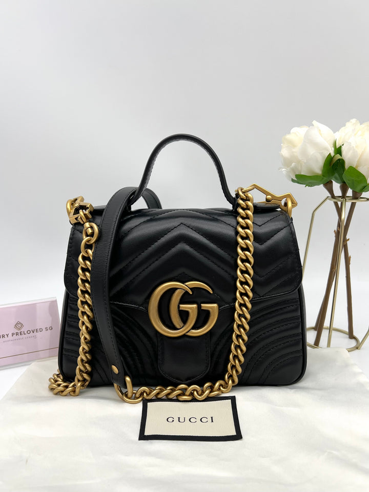 GUCCI MARMONT QUILTED TOP HANDLE GHW SHOULDER BAG