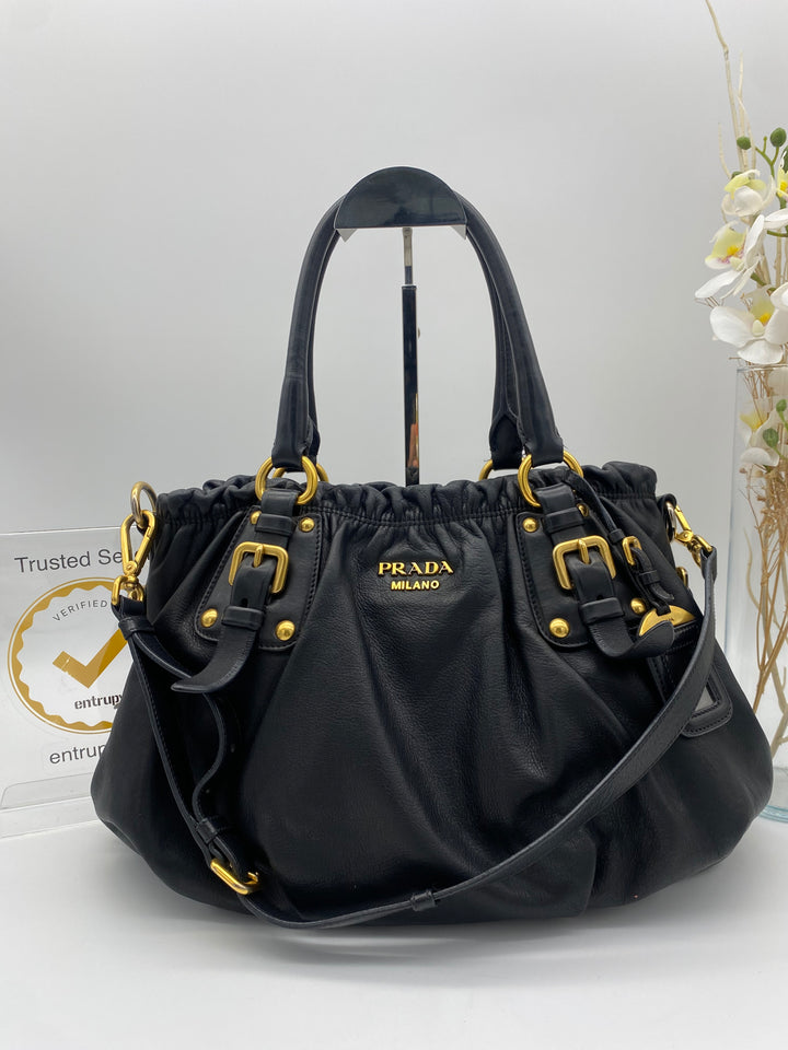 PRADA SOFT CALF LEATHER SHOPPING 2 WAY BAG