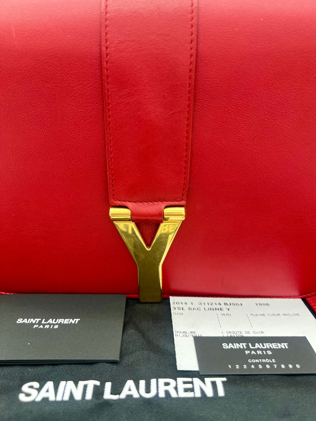 YVES SAINT LAURENT CALFSKIN CLASSIC Y SATCHEL RED