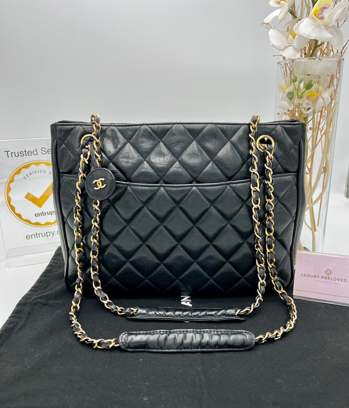 CHANEL VINTAGE LAMBSKIN SHOPPING TOTE BAG