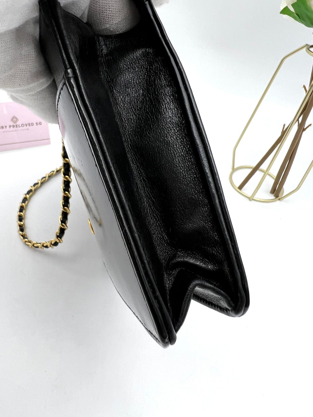 CHANEL TIMELESS WALLET ON CHAIN BLACK PATENT