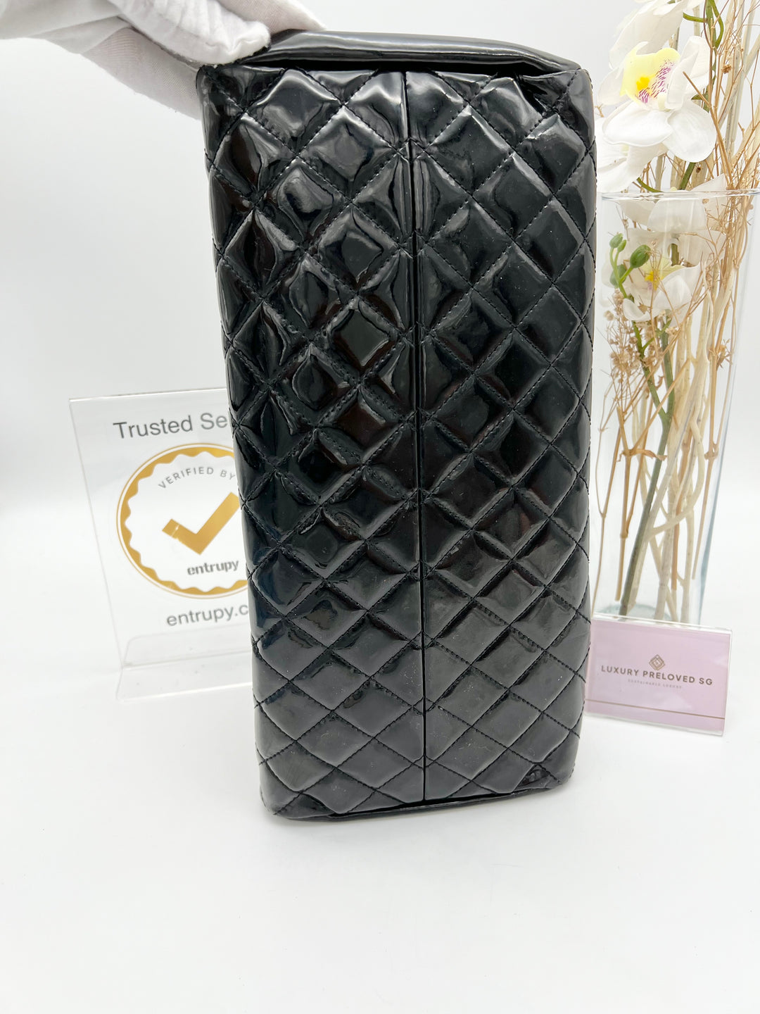 CHANEL QUILTED PATENT MADAMOISELLE