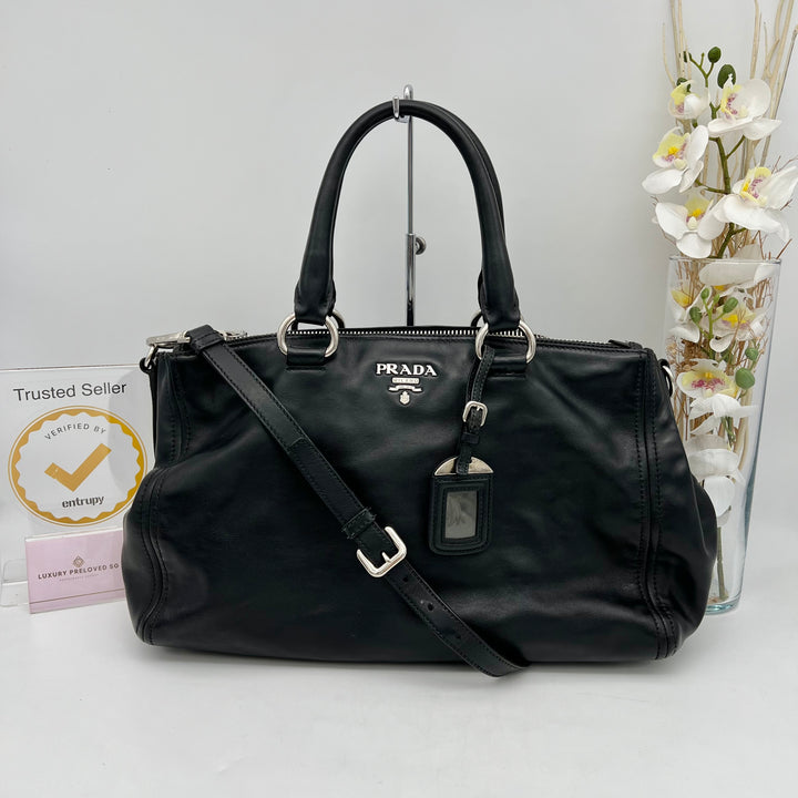 PRADA SOFT CALF BLACK LEATHER 2 WAY BAG