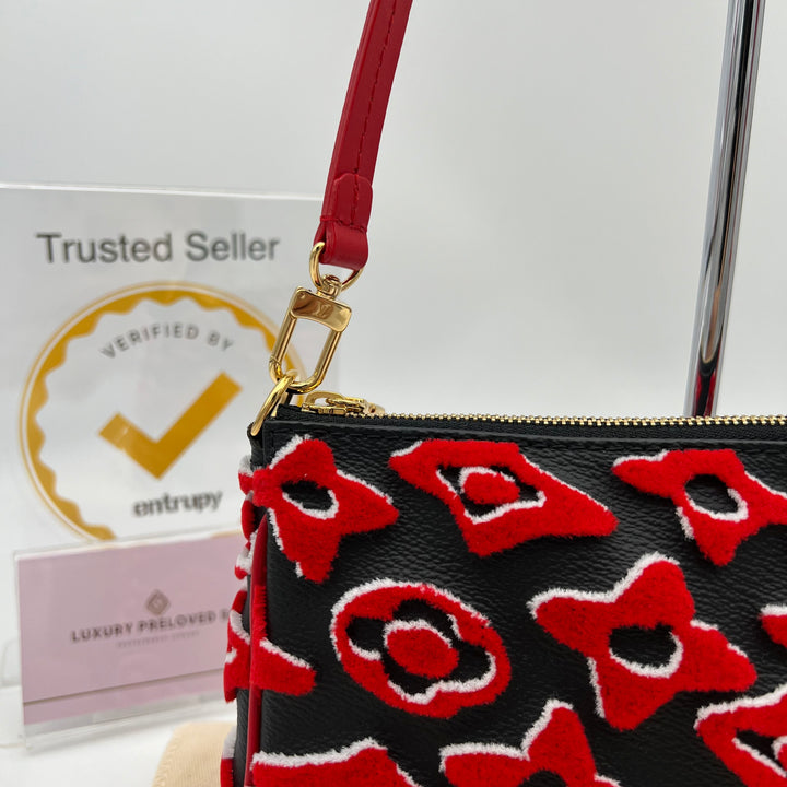 LOUIS VUITTON X UF TUFTED MONOGRAM POCHETTE ACCESSOIRES BLACK RED