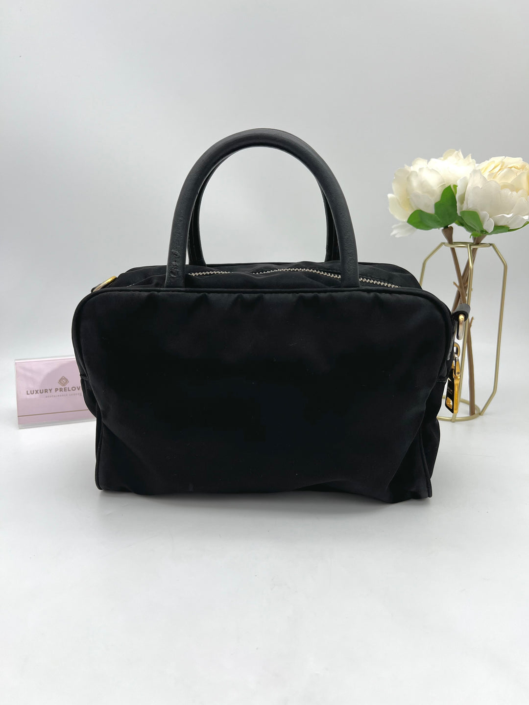 PRADA QUILTED BOW TOP HANDLE NYLON BAG