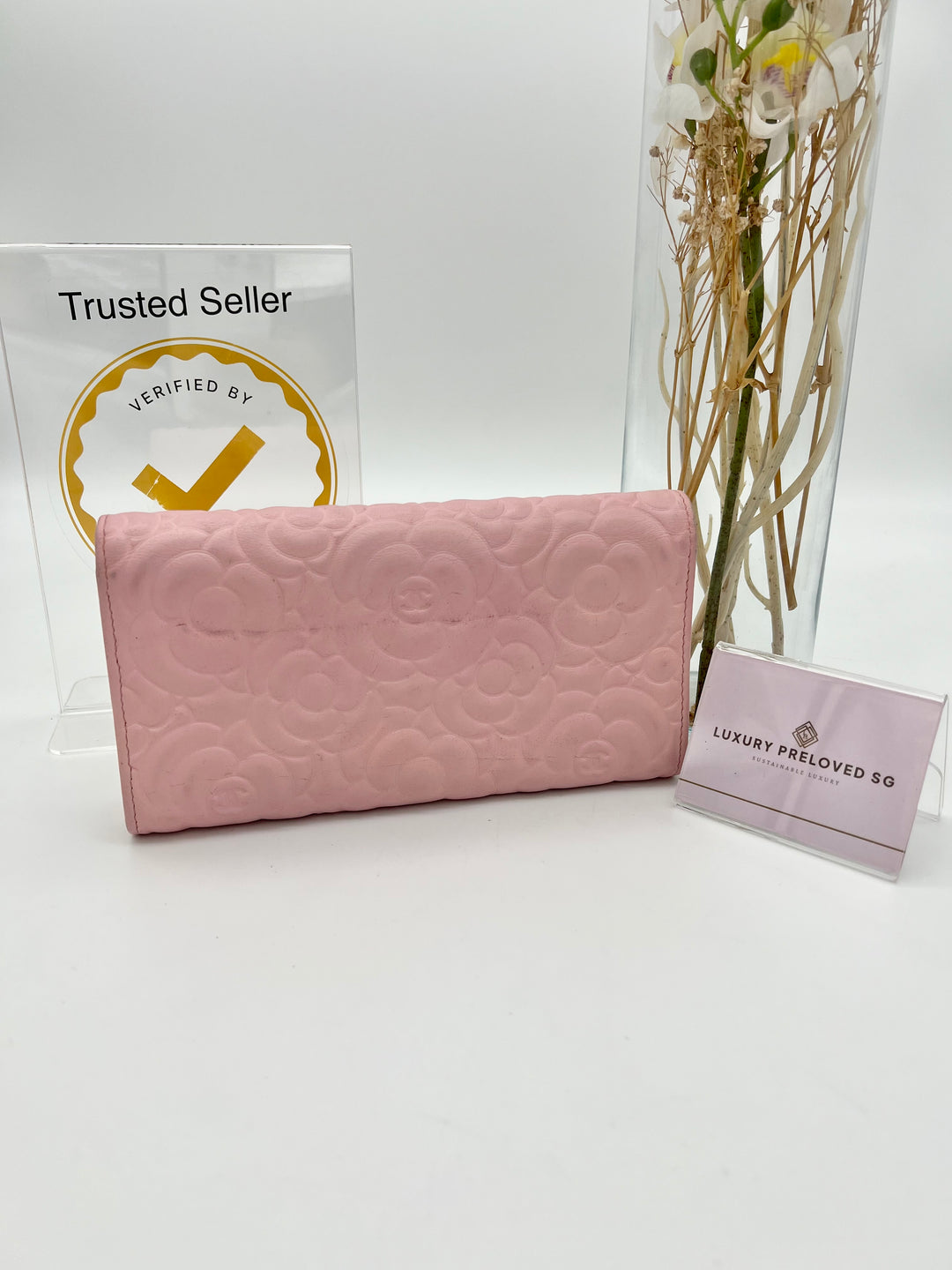 CHANEL CAVIAR CAMELLIA EMBOSSED WALLET