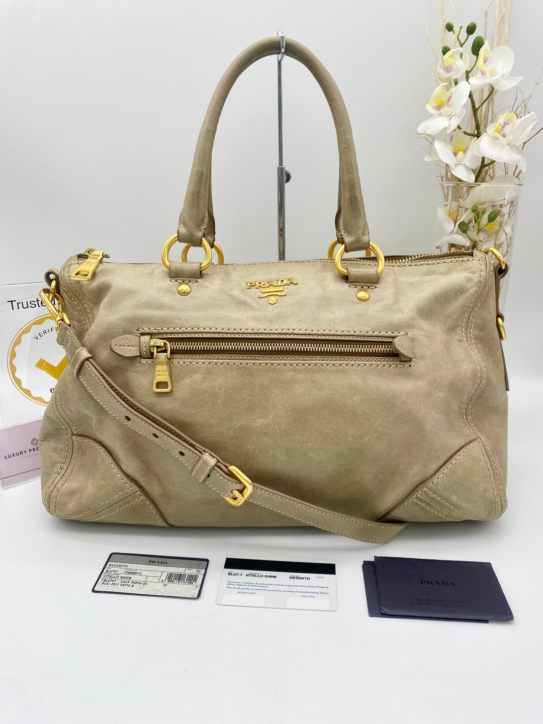 PRADA BEIGE VITELLO SHINE LEATHER