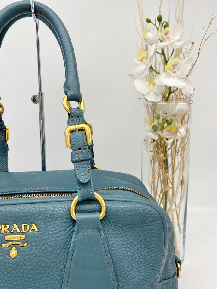 PRADA BLUE LEATHER DAINO BOSTON BAG