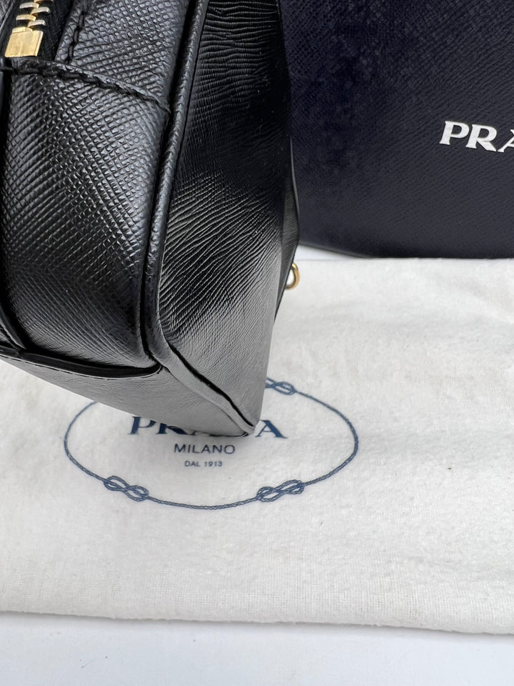 PRADA MINI CAMERA BAG SAFFIANO BLACK