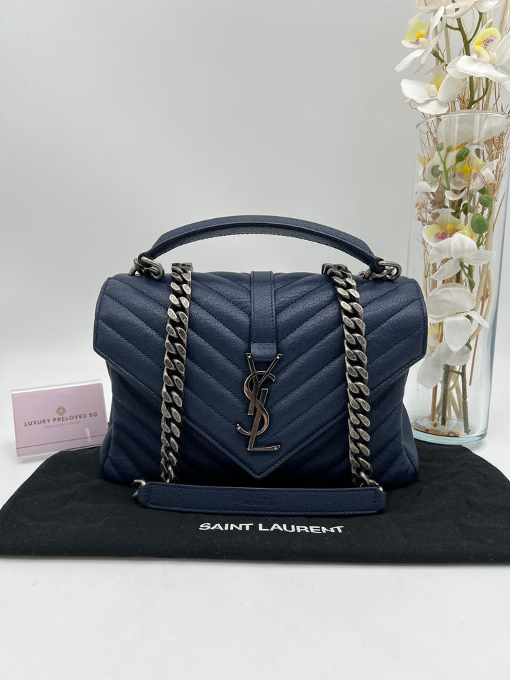 YVES SAINT LAURENT COLLEGE CHEVRON QUILTED BAG GHW MEDIUM