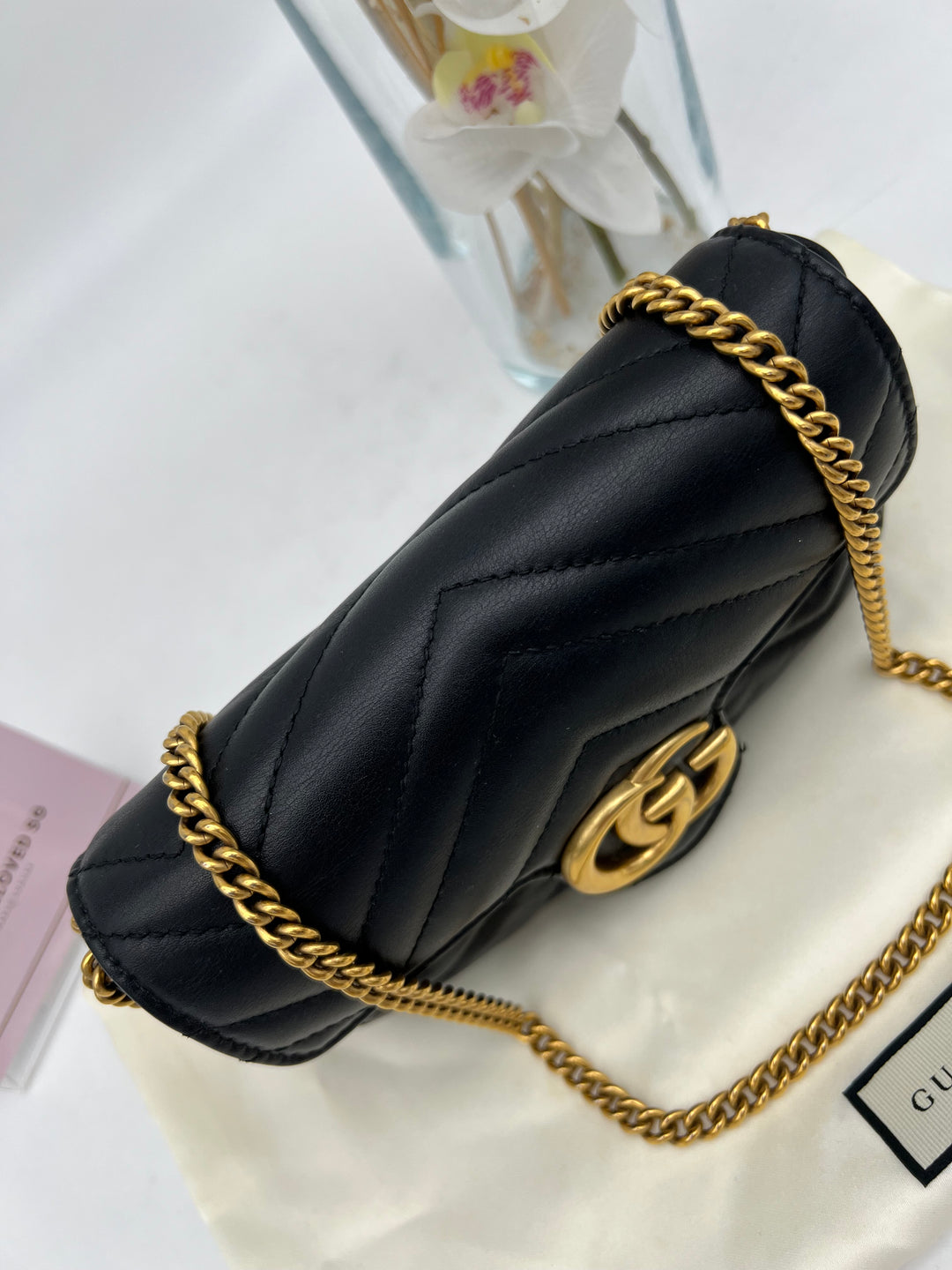 GUCCI GG MARMONT SUPER MINI METALASSE BLACK
