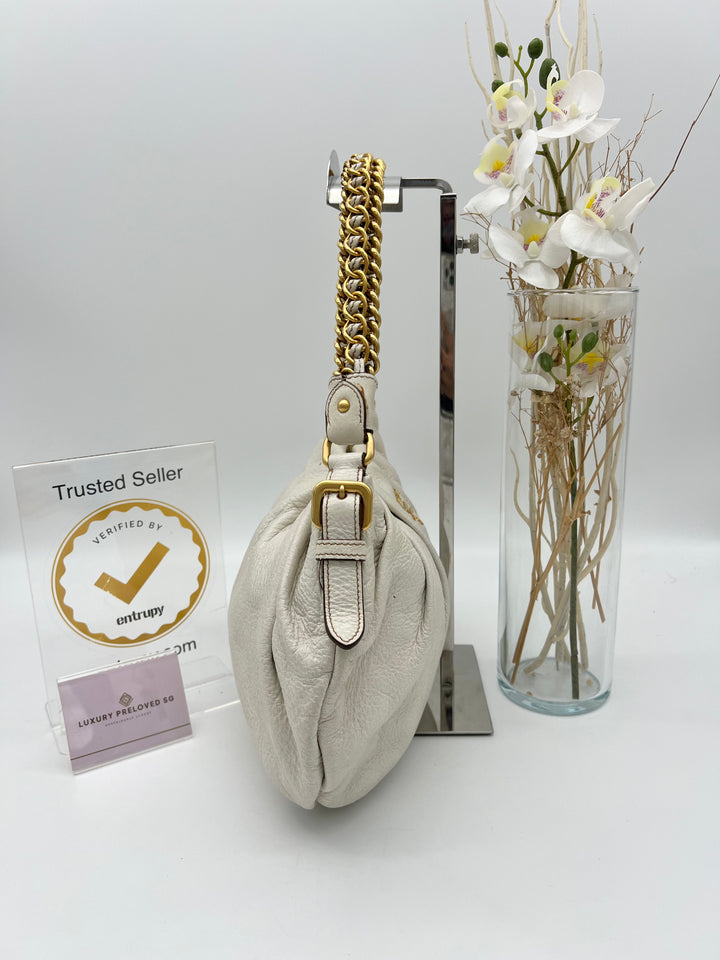 PRADA WHITE LEATHER CHAIN ONE SHOULDER BAG