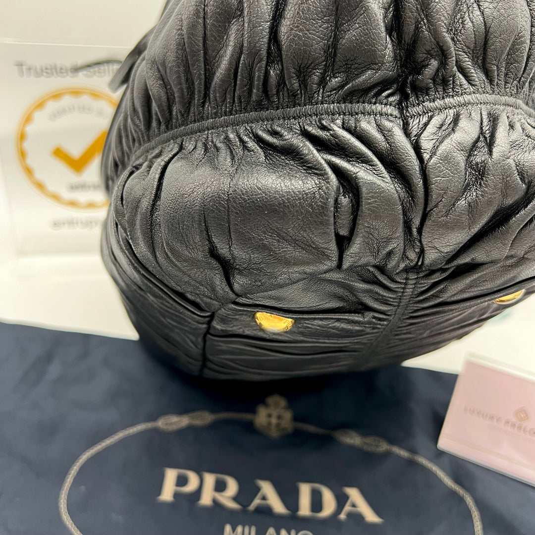 PRADA GAUFRE LEATHER SHOPPING TOTE BAG