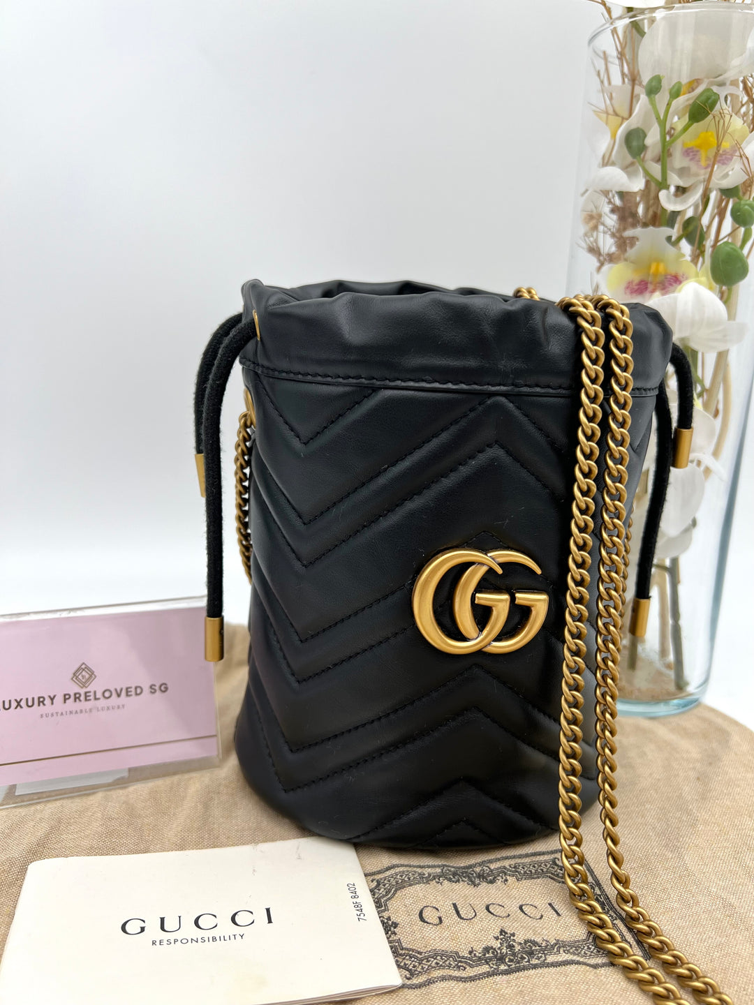GUCCI MARMONT QUILTED GHW BUCKET BAG