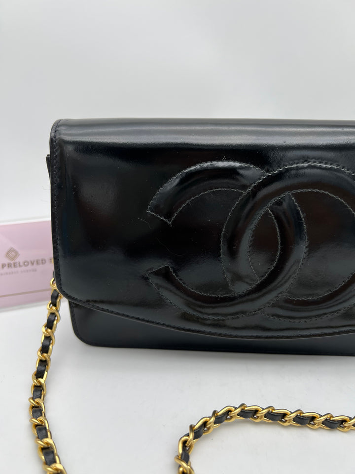CHANEL TIMELESS WALLET ON CHAIN BLACK PATENT
