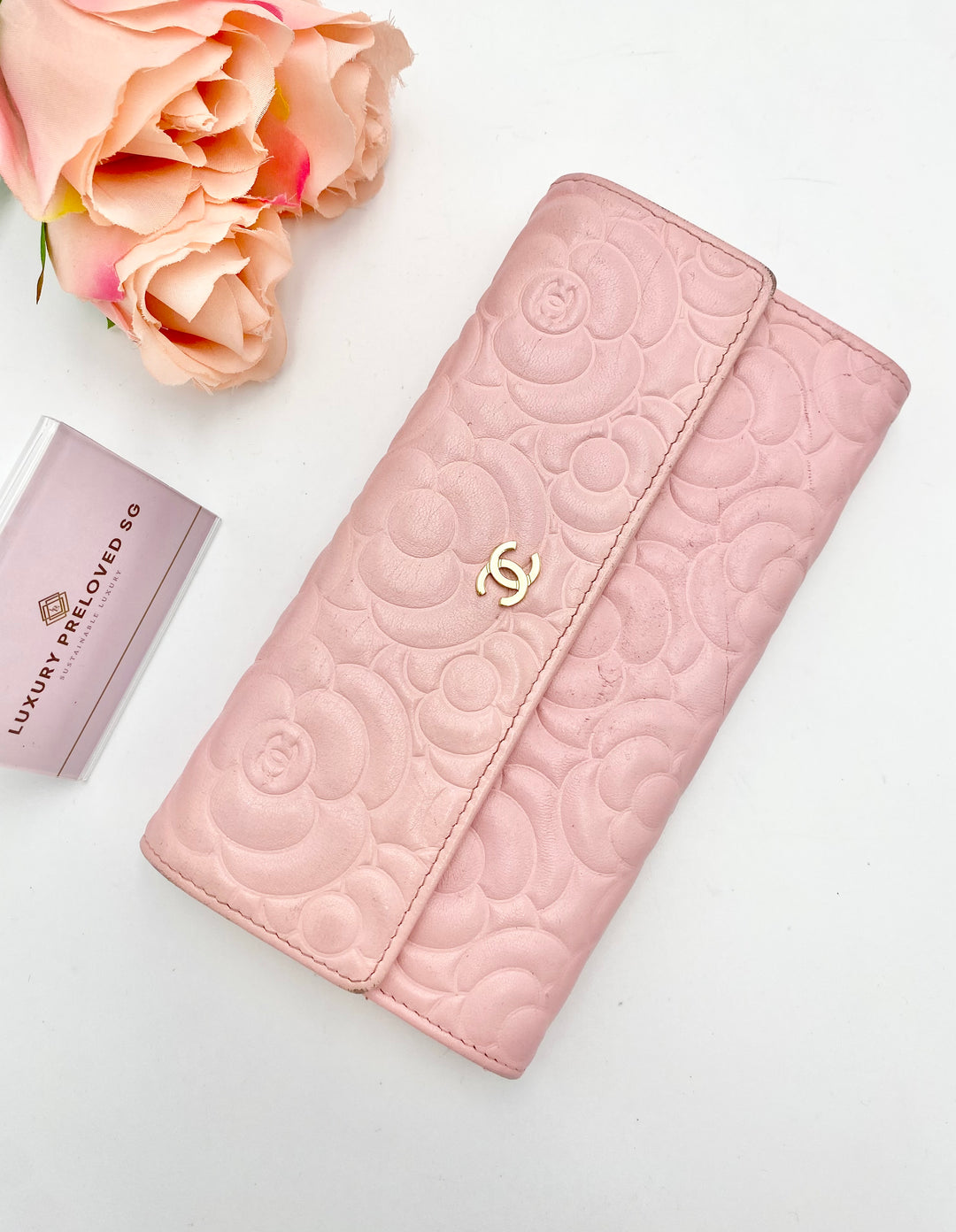 CHANEL CAVIAR CAMELLIA EMBOSSED WALLET