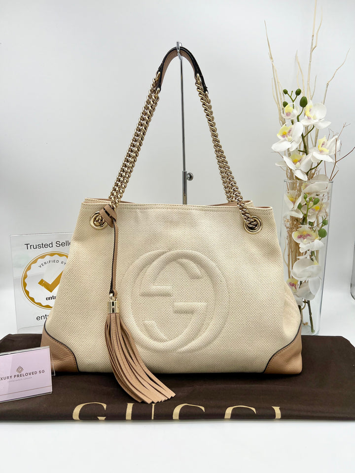 GUCCI SOHO HOBO CHAIN BAG CANVAS