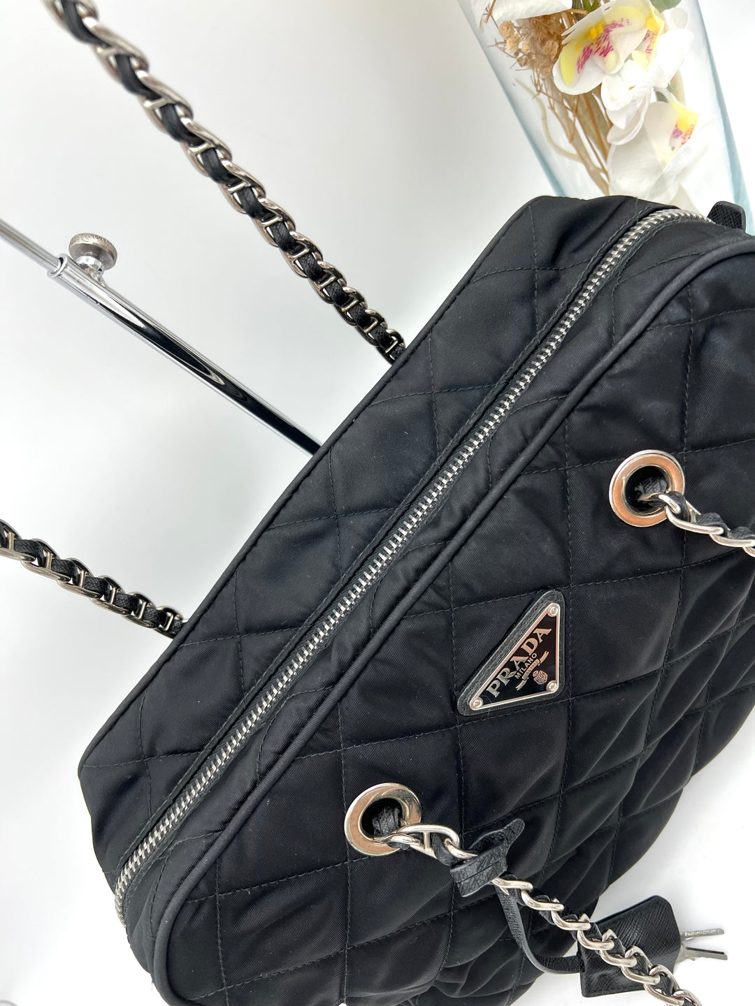 PRADA QUILTED TESSUTO CHAIN SHOULDER BAG