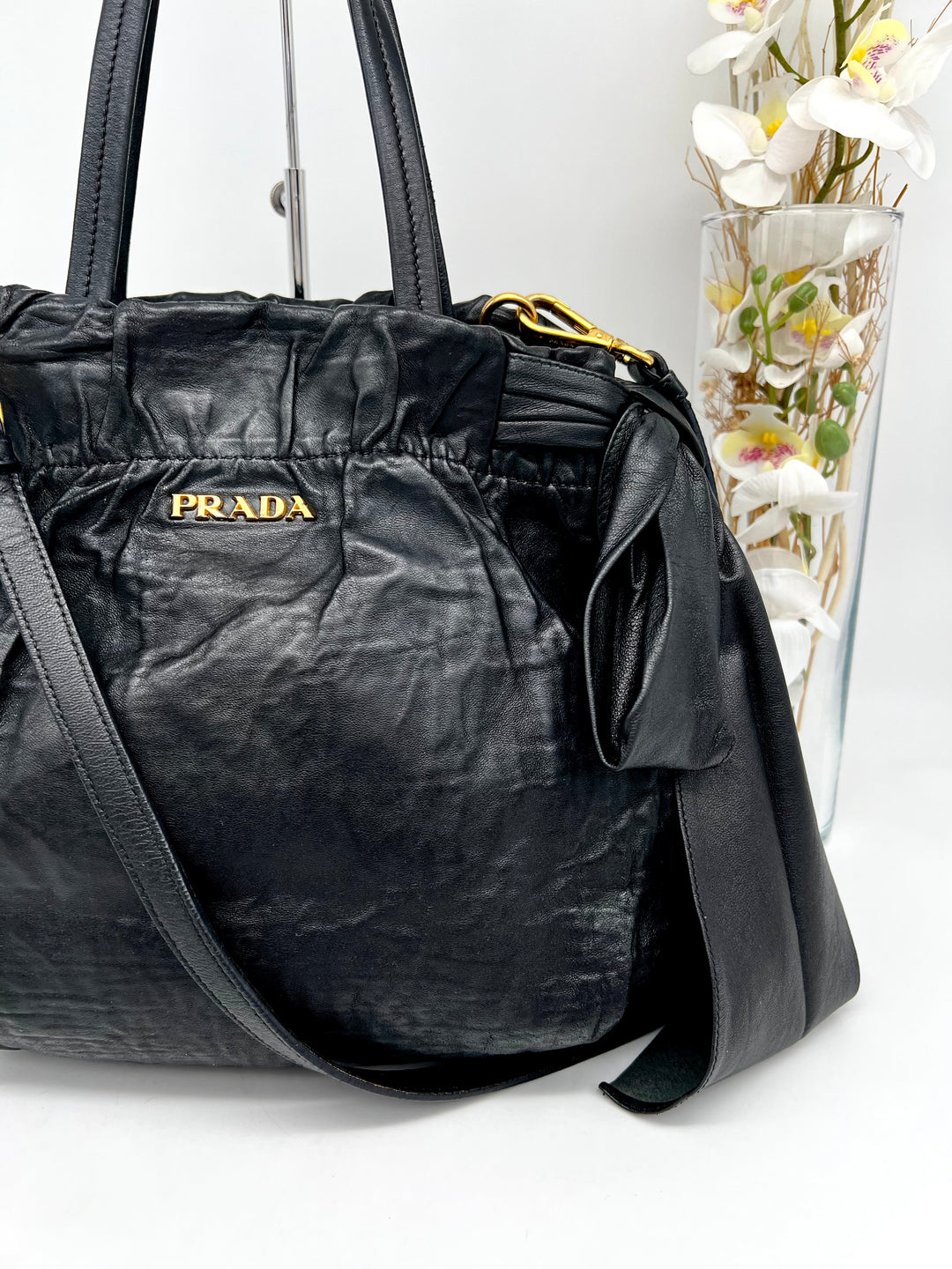 PRADA RIBBON LEATHER SHOULDER BAG