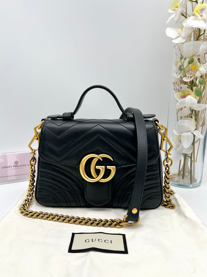 GUCCI GG MARMONT TOP HANDLE MINI CHAIN SHOULDER BAG