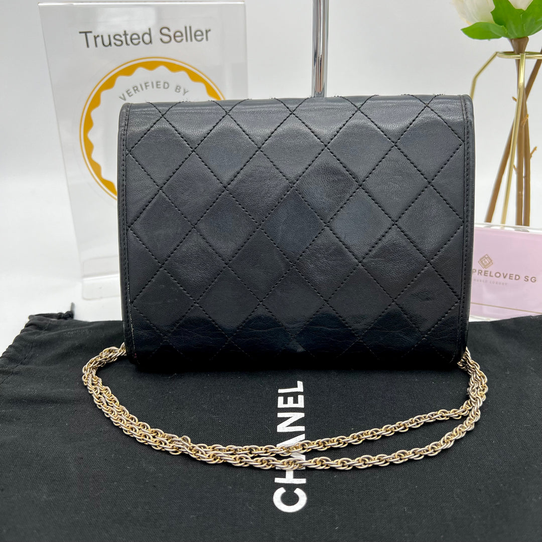 CHANEL BLACK MATALESSE CHAIN SHOULDER BAG LAMBSKIN