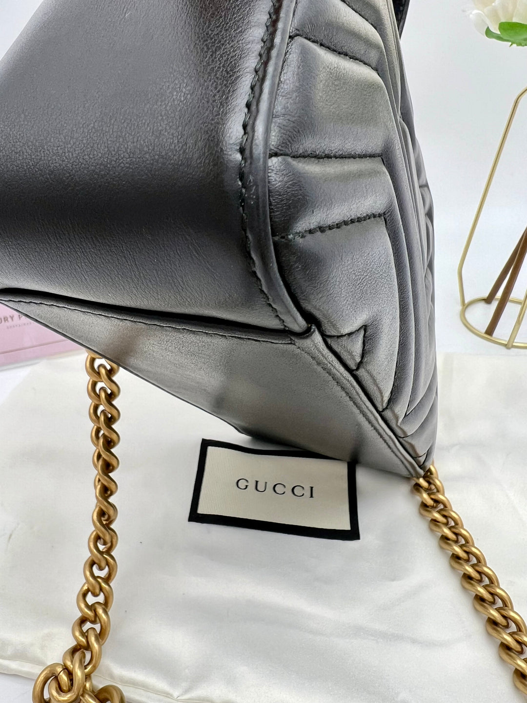 GUCCI MARMONT QUILTED TOP HANDLE GHW SHOULDER BAG