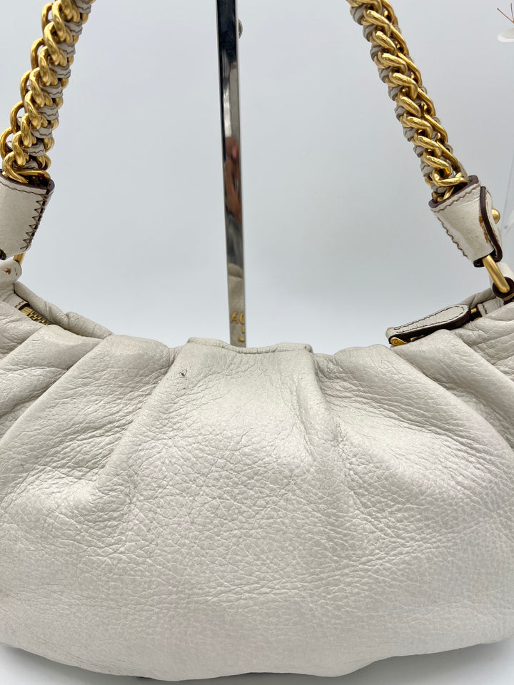 PRADA WHITE LEATHER CHAIN ONE SHOULDER BAG