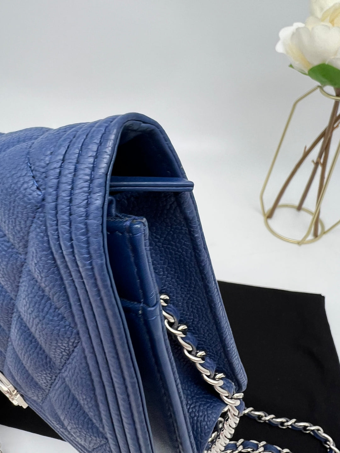 CHANEL CHEVRON CALFSKIN BOY WALLET ON CHAIN