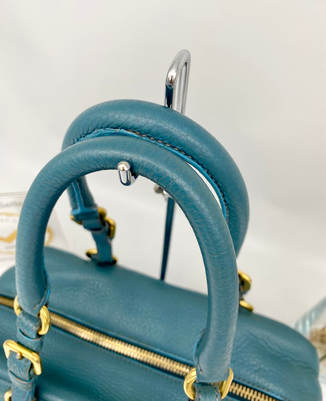 PRADA BLUE LEATHER DAINO BOSTON BAG