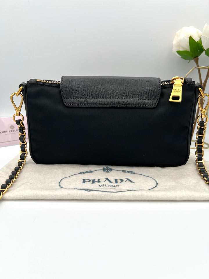 PRADA SAFFIANO NYLON CHAIN BAG
