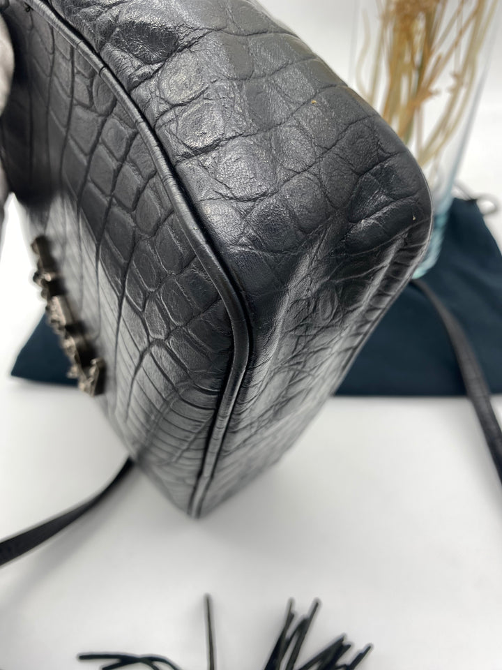 YVES SAINT LAURENT CALFSKIN CROC EMBOSSED CAMERA BAG