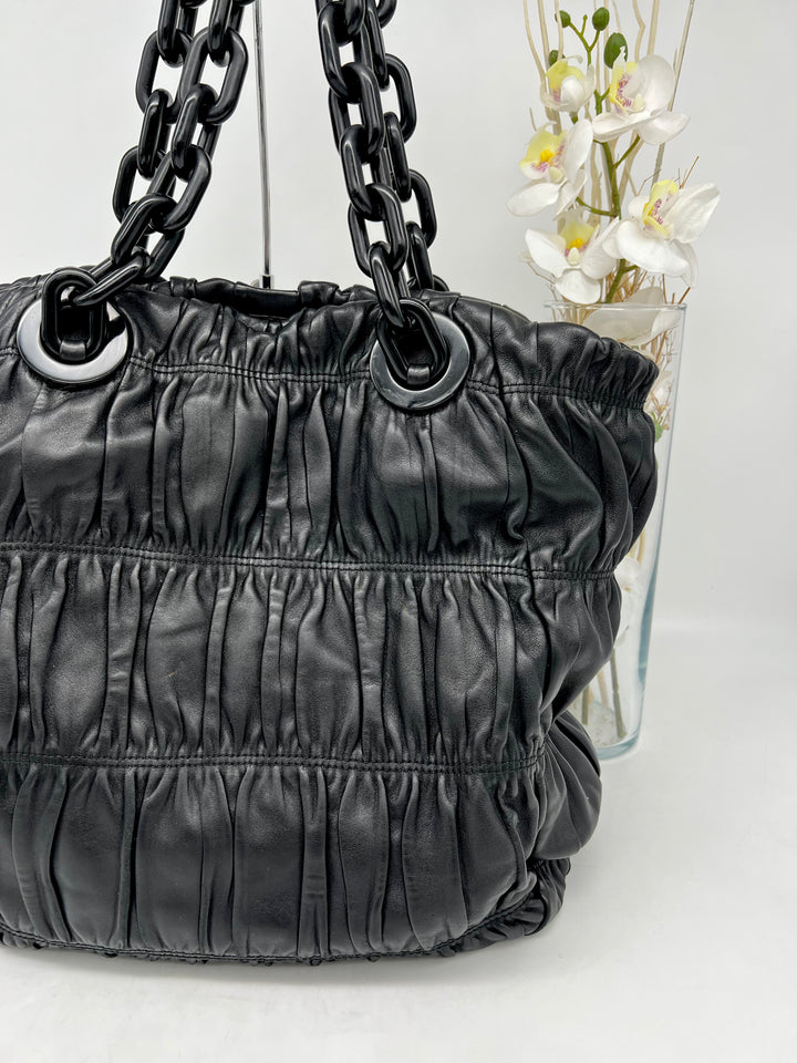 PRADA LEATHER GATHER NAPPA CHUNKY CHAIN SHOULDER BAG