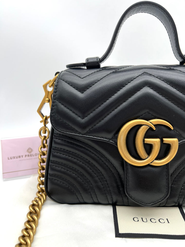 GUCCI MARMONT QUILTED TOP HANDLE GHW SHOULDER BAG