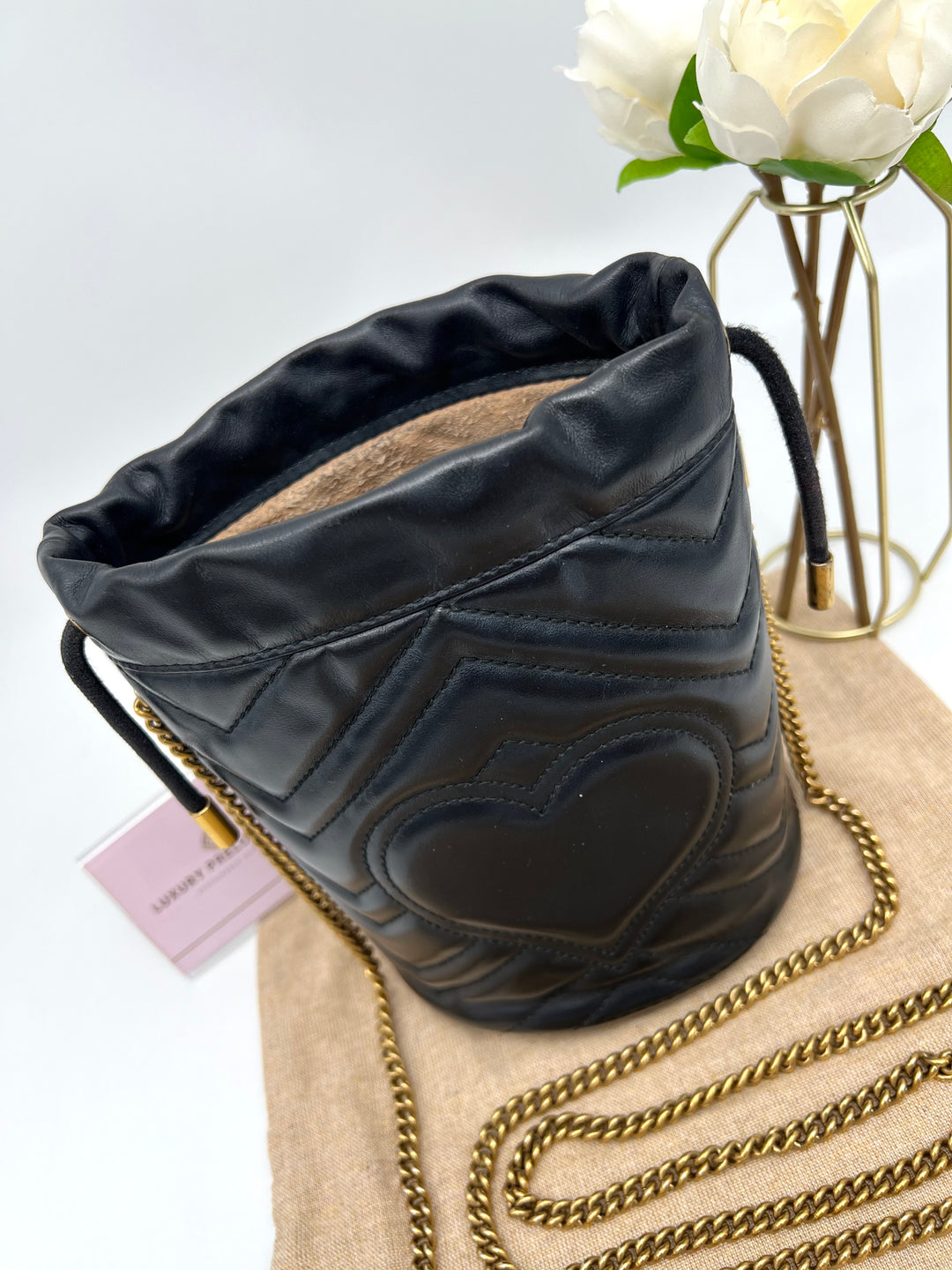 GUCCI MARMONT QUILTED GHW BUCKET BAG