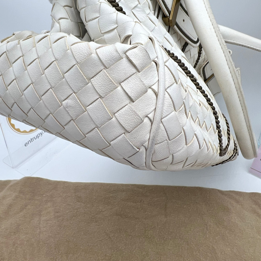 BOTTEGA VENETA WHITE CHAIN AROUND TOTE BAG