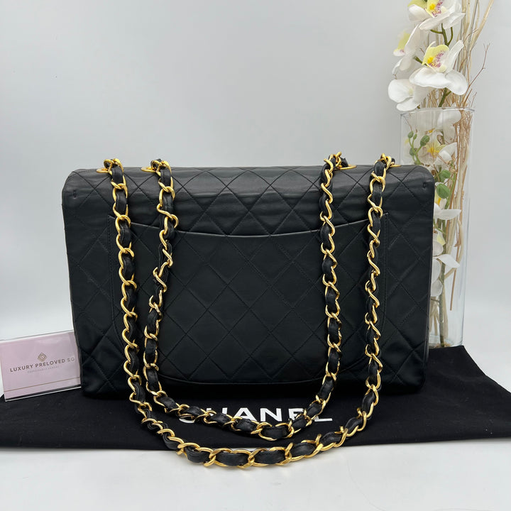 CHANEL LAMBSKIN DOUBLE FLAP MAXI