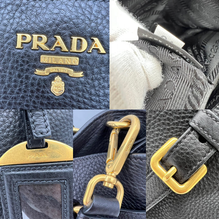 PRADA BLACK LEATHER DAINO 2 WAY BAG